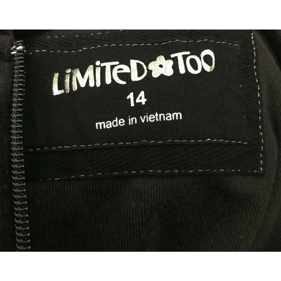 Limited Too Black Velvet Hoodie w Rhinestones Zipper Sweatshirt Pockets Size Y14 - Picture 6 of 8